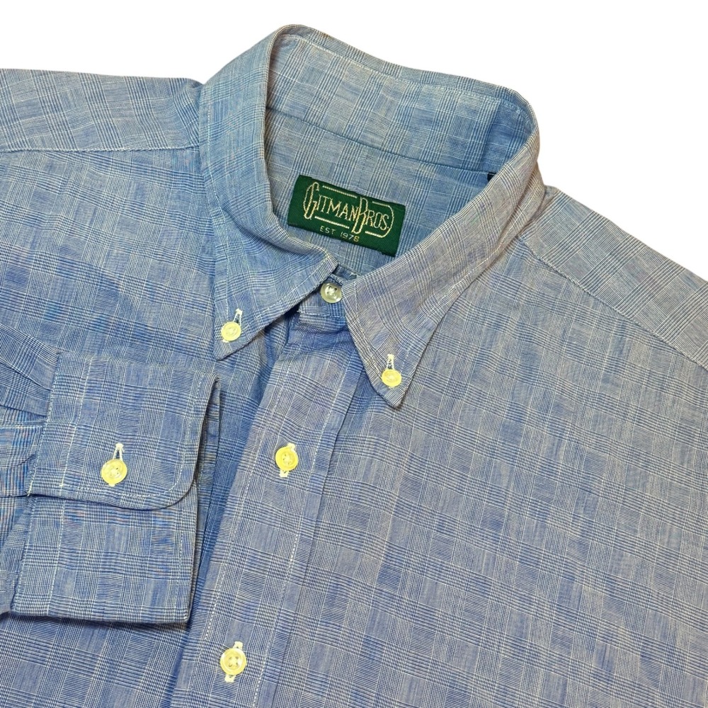 Gitman Bros Mens 16.5/33 Blue Glen Plaid Cotton Button Down Shirt Long Sleeve